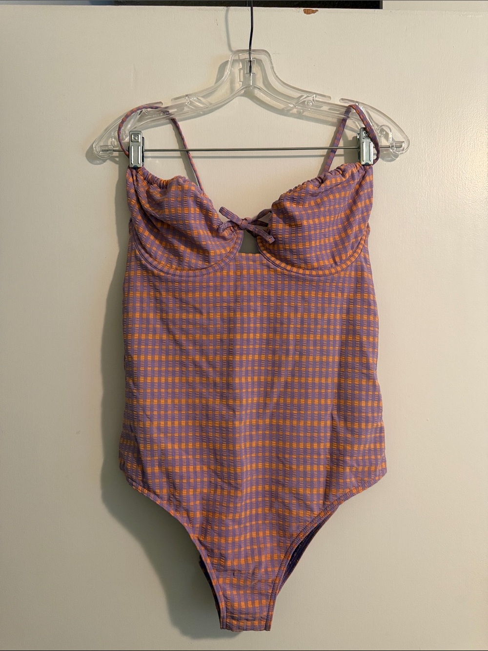 Women’s L Roxy Purple & Orange Check One-Piece Swimsuit